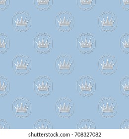 Seamless pattern with crowns in vintage frame. Vector illustration