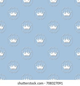 Seamless pattern with crowns in vintage frame. Vector illustration