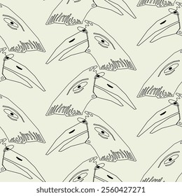 Seamless pattern with crows and ravens in simple style. Birds. Vector graphics, design, background, print