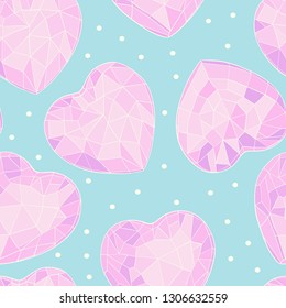 Seamless pattern with crystal hearts . Romantic Wallpaper, textiles, clothing, wrapping paper. Vector illustration in sketch style. Valentine's day.