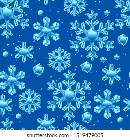 Seamless pattern with crystal snowflakes. Background for Merry Christmas and Happy New Year.