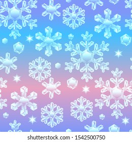 Seamless pattern with crystal snowflakes. Background for Merry Christmas and Happy New Year.