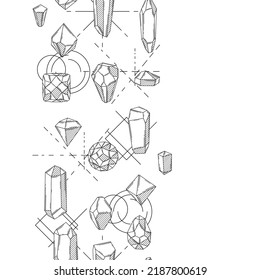 Nahtlose Muster mit Kristallen oder kristallinen Mineralien. Schmuck- oder Edelsteinschmuck.