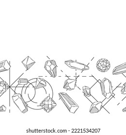 Seamless pattern with crystals or crystalline minerals. Jewelry or semiprecious gem stones.