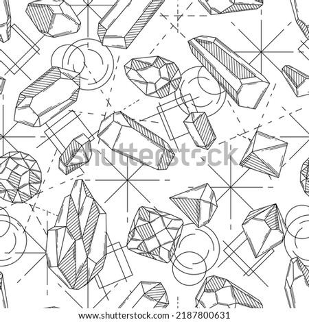 Seamless pattern with crystals or crystalline minerals. Jewelry or semiprecious gem stones.