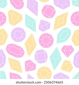 Patrón sin fisuras con cristales, diamantes, piedras preciosas. Cristal, cuarzo, joyas, piedras preciosas. Ilustración vectorial en estilo plano