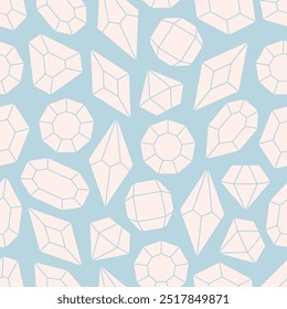 Patrón sin fisuras con cristales, diamantes, piedras preciosas. Textura para Anuncios, Fondos de pantalla, textiles, papel de embalaje. Ilustración vectorial en estilo plano