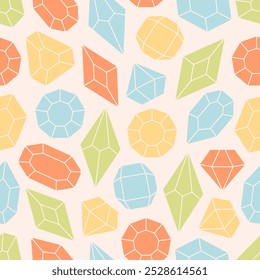 Seamless pattern with crystals, diamonds, gemstones. Texture for banners, wallpapers, textiles, wrapping paper. Vector illustration in flat style