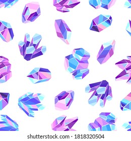 Seamless pattern with crystals and minerals. Decorative illustration of precious stones.
