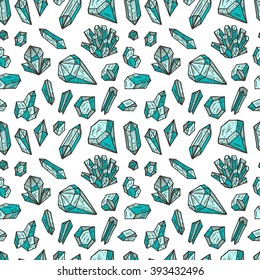 Seamless pattern with crystals and minerals. Hand drawn vector illustration. Simple background with crystals for decoration.