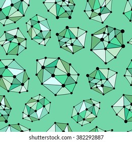 Seamless pattern from the crystals.  Crystals on a green background. Abstract background. Vector illustration.