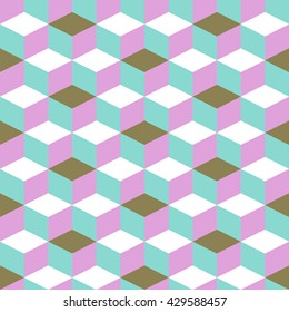 Seamless pattern with cube. Background of geometric shapes. Colorful mosaic pattern. Modern style. Diamond shaped texture. Simple three-dimensional ornament. Abstract graphic structure. Textile print.