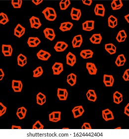 Seamless pattern with cubes 3 d. Cubes/square drawn by watercolor by hand. Square border orange on black background. Template for textile, background, surface, paper or fabric. Hand drawn. Vector