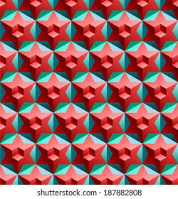 Seamless pattern with cubes hexagons and stars