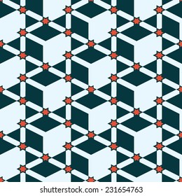 Seamless pattern with cubes and stars. Four tiles may be seen in this composition.