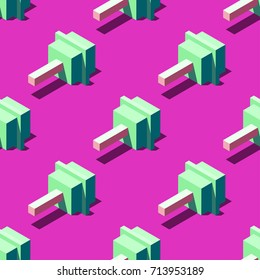 Seamless pattern of cubic lollipops on bright pink background. Retro design concept, Clipping mask used.