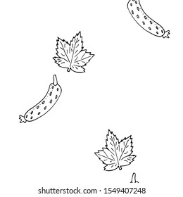 Seamless pattern. Cucumber drawing, natural product. Cartoon sketch. Hand-drawn. Vector illustration