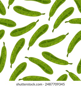 Seamless pattern with cucumber in flat style on white background. Healthy food. Cartoon cucumber in flat style. Vegetable. Pattern for textile, wrapping paper, background.
