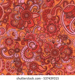 Seamless pattern with cucumber motives in red color. Perfect for printing on fabric or paper. Vector