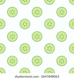 Seamless pattern with cucumber slices. Summer vegetable wallpaper. Vector flat illustration.