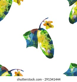 Seamless pattern with cucumber in watercolor style.