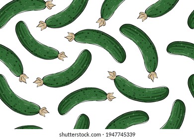 Seamless pattern of cucumbers, color, vector