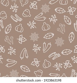 Seamless pattern with culinary herbs and spices. Vector illustration