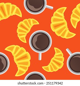 Seamless pattern with cup of coffee and croissant