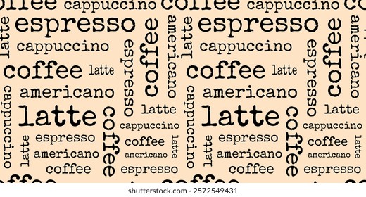 Seamless pattern with a cup of coffee. An invigorating aromatic drink. Wallpaper for a coffee shop. Doodle Pattern Style. seamless. hot chocolate. The inscription coffee. cappuccino. American. espress