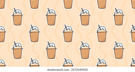 Seamless pattern with a cup of coffee. An invigorating aromatic drink. Wallpaper for a coffee shop. Doodle Pattern Style. seamless. hot chocolate. The inscription coffee. cappuccino. American. espress