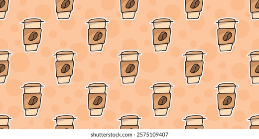 Seamless pattern with a cup of coffee. An invigorating aromatic drink. Wallpaper for a coffee shop. Doodle Pattern Style. seamless. hot chocolate. The inscription coffee. cappuccino. American. espress