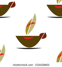 Seamless pattern with cup of coffee and red lipstick.