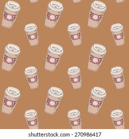 Seamless pattern with cup of coffee take away