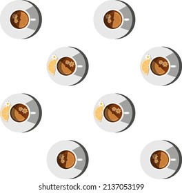 seamless pattern cup of coffee and tea on a saucer from above