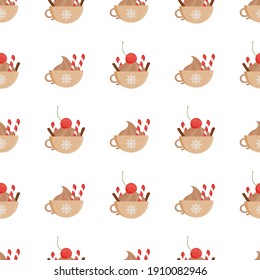 Seamless pattern with a cup of hot drink. Good for backgrounds, books, wrapping paper, and gifts. Vector illustration