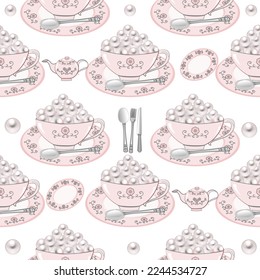 Seamless pattern of  cup of pearl on white background 