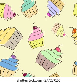 Seamless pattern with cupcake