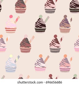 Seamless Pattern with cupcake. Background texture for bakery.