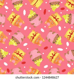 seamless pattern with cupcake cats