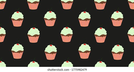 seamless pattern with cupcake. Colorful cupcakes vector illustration.