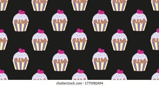 seamless pattern with cupcake. Colorful cupcakes vector illustration.
