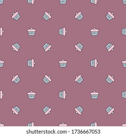 Nahtloses Muster mit Cupcake und Croissant Icons. Veranschaulichung des Nahrungsmittelhintergrunds