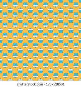 Seamless pattern with cupcake and croissant icons. Food background vector illustration