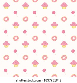 seamless pattern cupcake and doughnut vector design for wallpaper, fabric, etc.