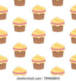 Seamless pattern with cupcake in flat style.Vector illustration