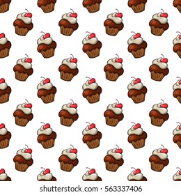 Seamless pattern of cupcake icons. Colorful sketch style for decoration. Vector.