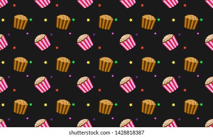 Seamless pattern with cupcake isolated on black background. It can be used for packaging, wrapping paper, textile and etc.