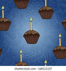 Seamless pattern with cup-cake. Vector