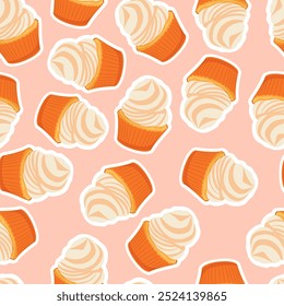 Seamless pattern with cupcake. Winter holiday design for greeting card, invitation, cover, calendar, social media posts, menu, fabric, print