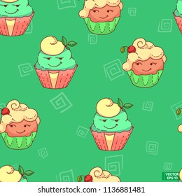 Seamless pattern with cupcakes